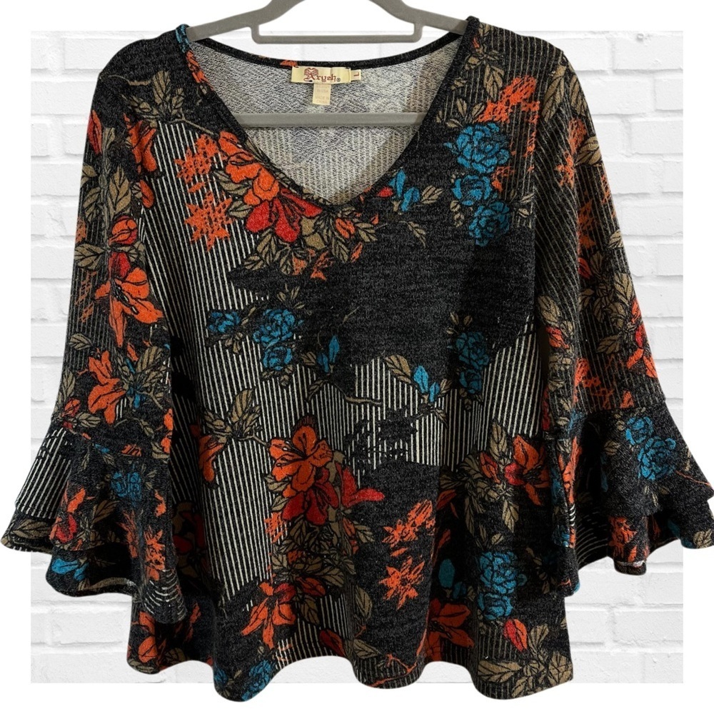 Anthropologie Brand Aryeh Large Floral Bell Sleeve Tunic Fairy Grunge Artsy Soft